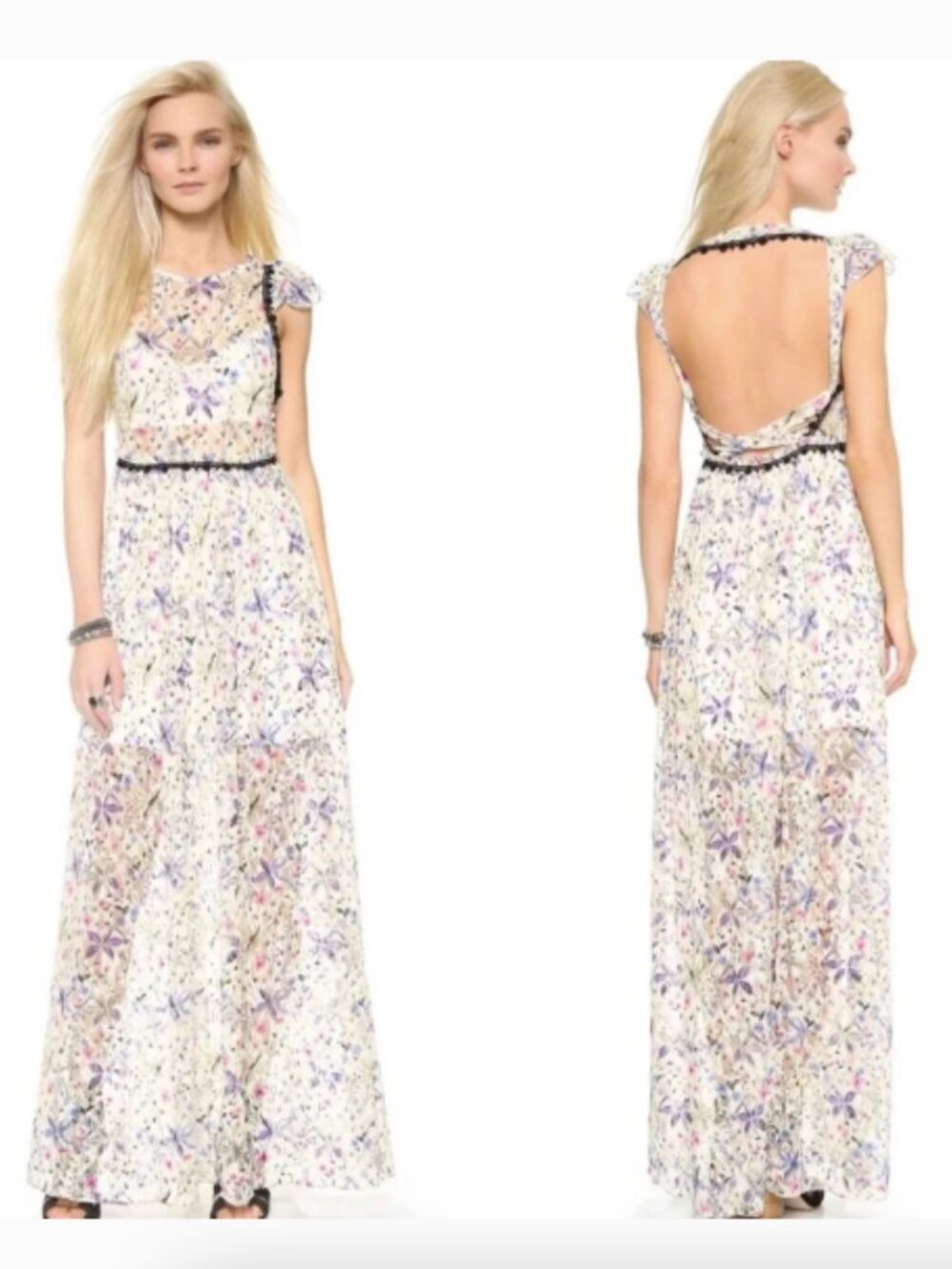 Free People Cherry Blossom Lace Flowy Maxi Fairy Romantic Party Coquette Dress 6